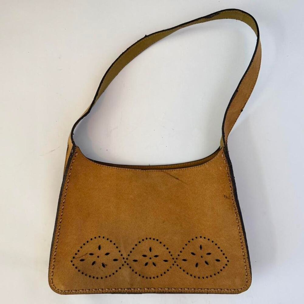 Mondani New York Brown Suede Leather Purse w/ Flower Cutouts